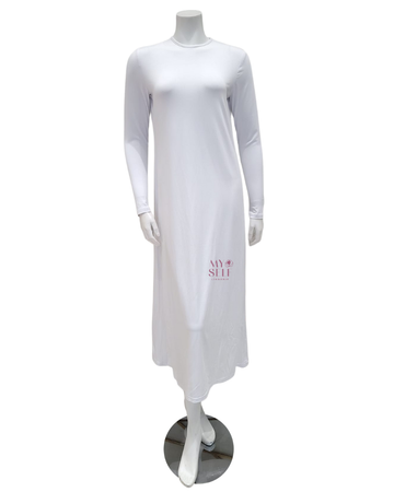 Sparrow S6028 White Long Sleeve 50" Midi Shell Dress myselflingerie.com